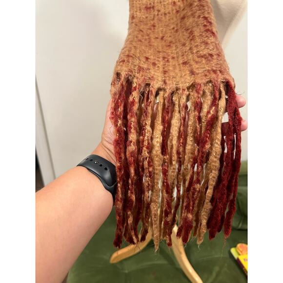 Boho Hippie Knit Striped Scarf Tan Red Soft Comfy Warm - Picture 11 of 11